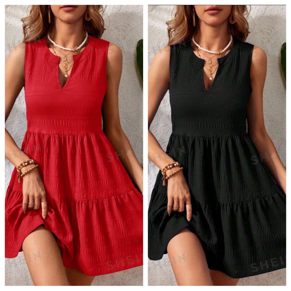 Notched neck ruffled hem sleeveless summer dress Bundle (2)